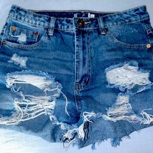 Denim High Waisted Ripped Shorts